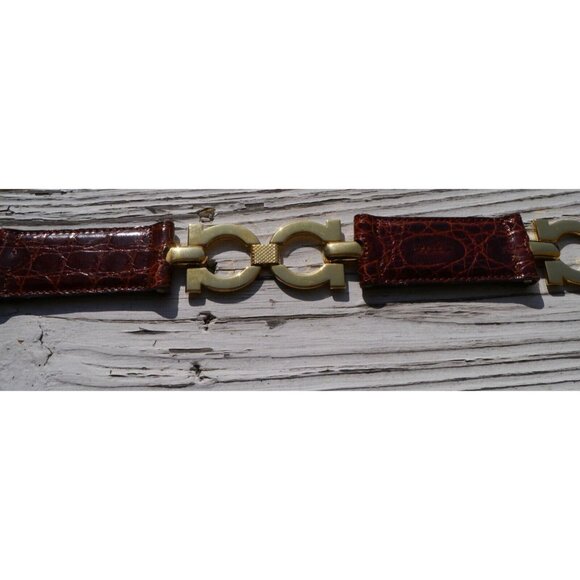 Beltrami Luxury Real Crocodile & Brass Belt Sz 75 Italy / US 30” Brown 3410